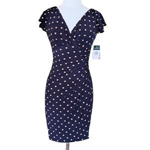 Lauren Ralph Lauren | Dresses | New Lauren Ralph Lauren Dot Ruched Jersey  Sheath Dress Size 4p Dark Navy Tan | Poshmark